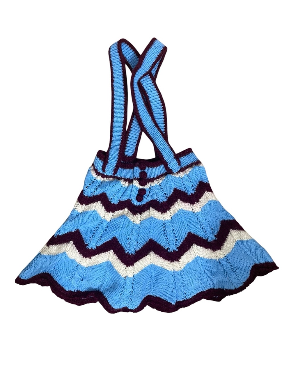 Handmade Vintage Style Baby Girls Blue Zig Zag Suspender Skirt Dress 6-12m